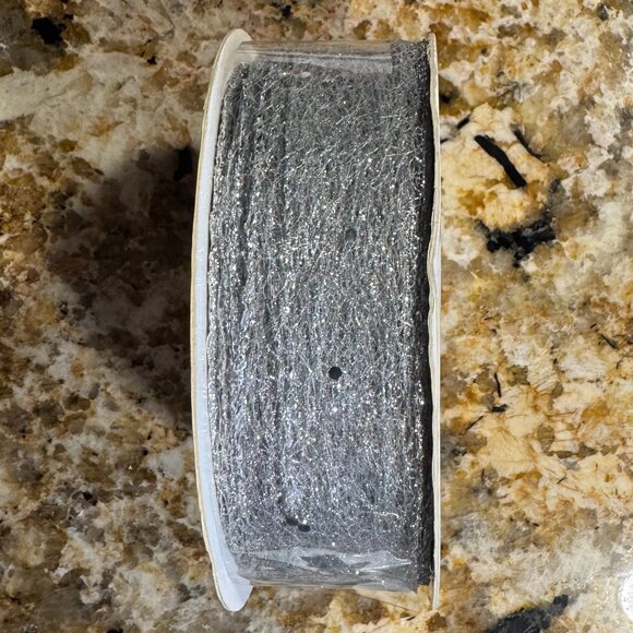 Morex Premium Wired Ribbon 1.5" x 50 yards Sheer Silver Glitter New Seal - Picture 1 of 3